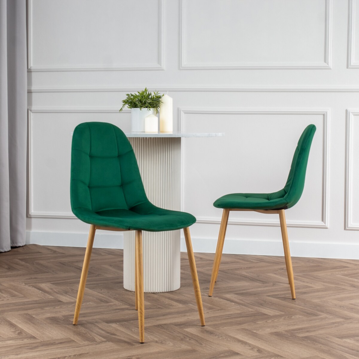 Krzesło tapicerowane do salonu jadalni welurowe pikowane nowoczesne zielone