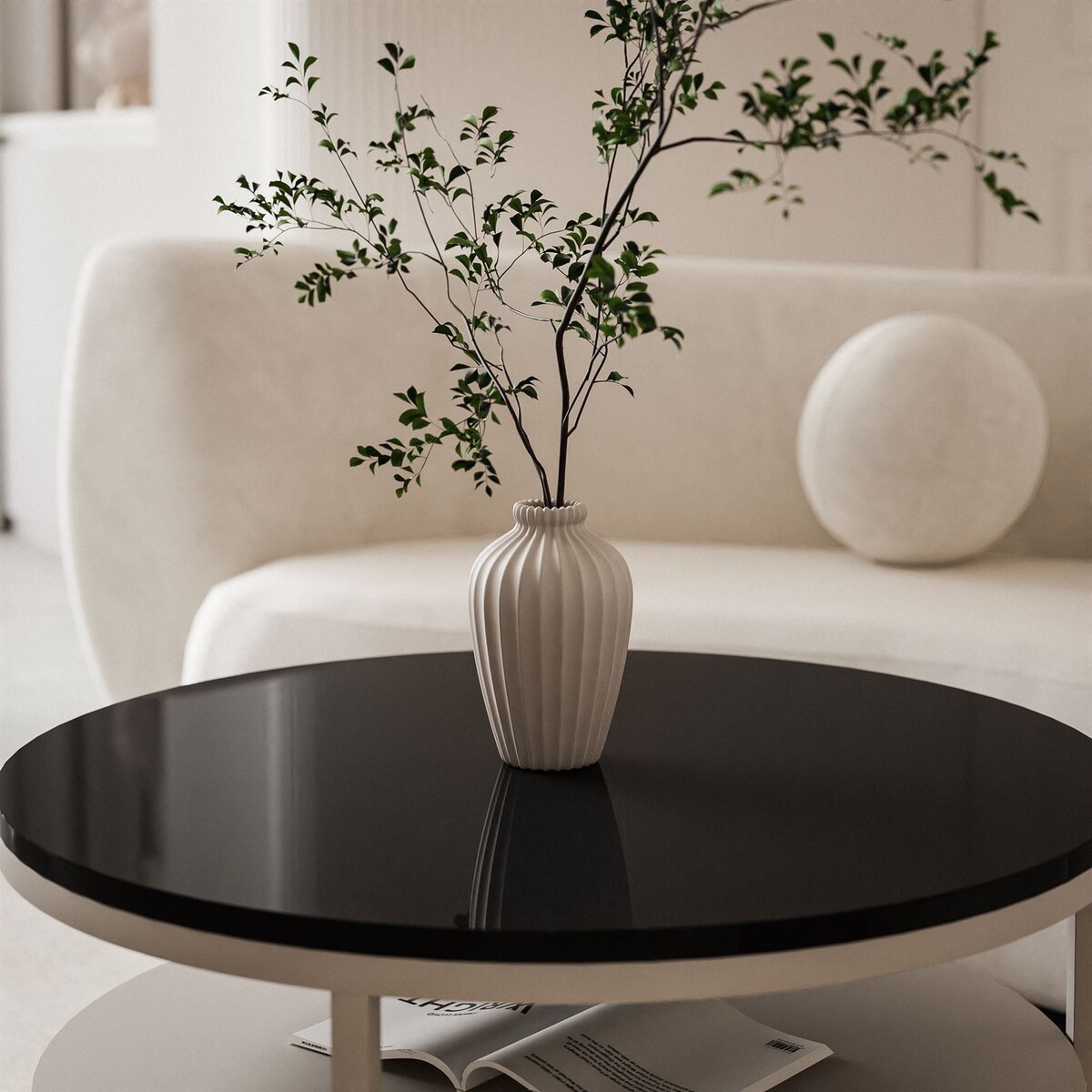 Stolik Kawowy CIRI SLIM z pólką kaszmir czarny połysk