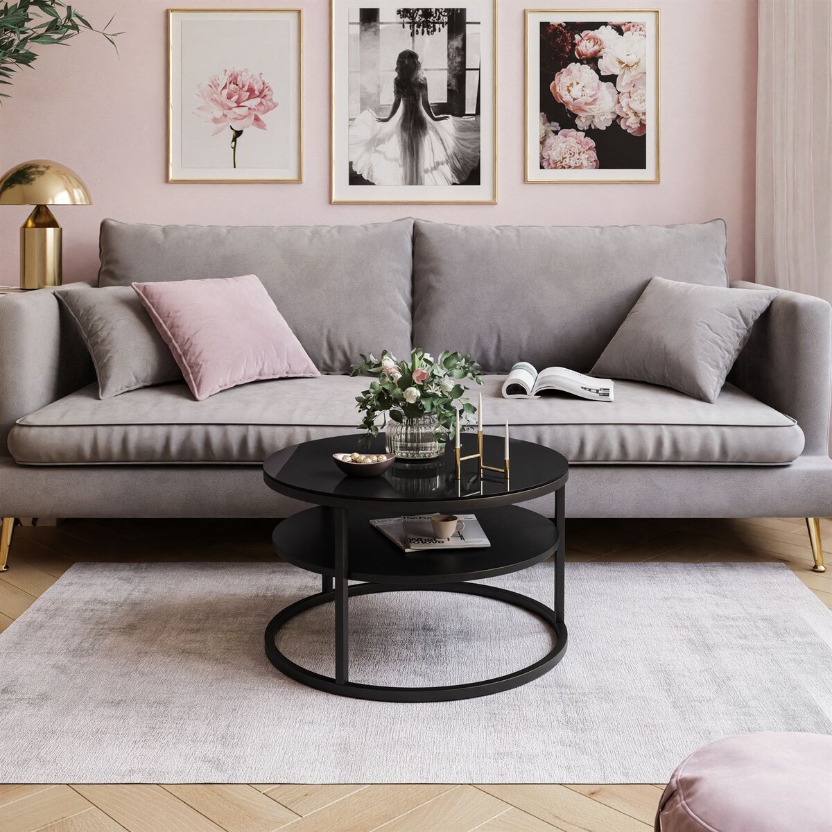 Stolik kawowy CIRI SLIM z półką czarne szkło