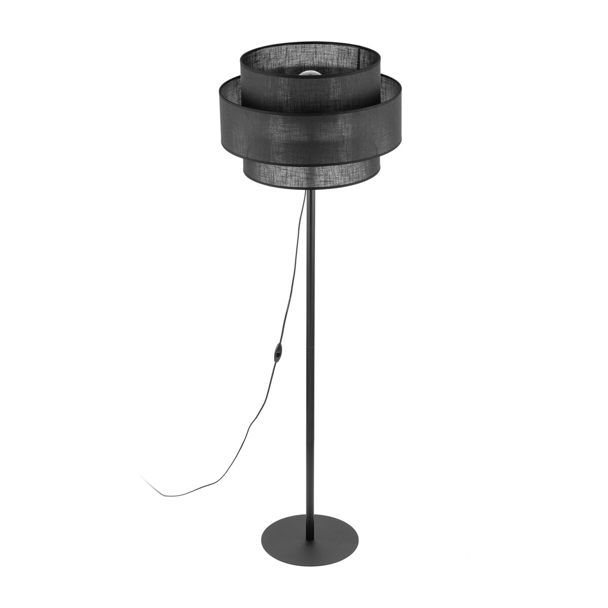 Lampa podłogowa czarna CALISTO BLACK TK Lighting E27 z dużym abażurem 50 cm 155 cm do salonu sypialni