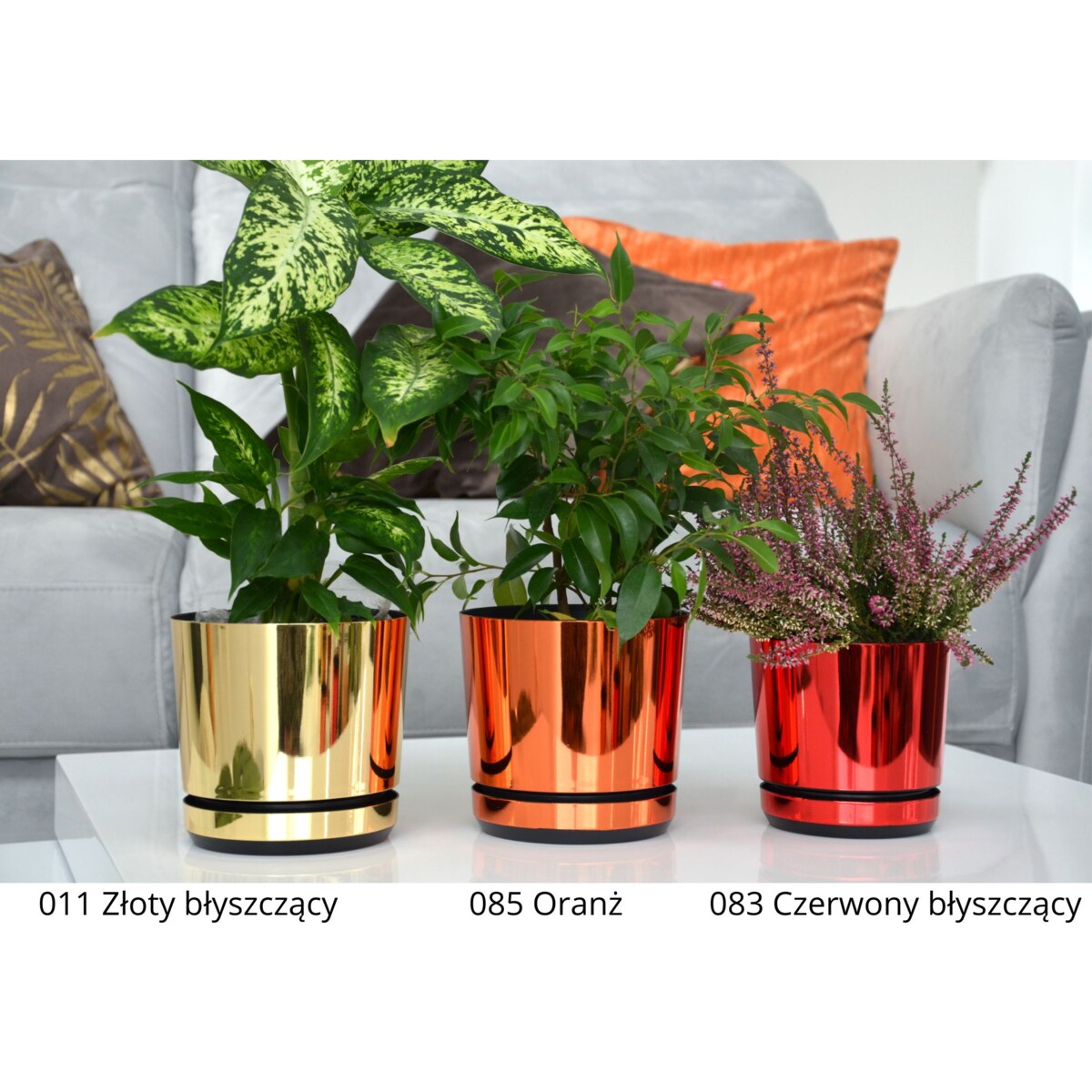 6 sztuk DEKOR KOLOROWY ZESTAW 12 cm doniczki z podstawką różne wzory nowoczesne eleganckie glamour wysoki połysk z drenażem