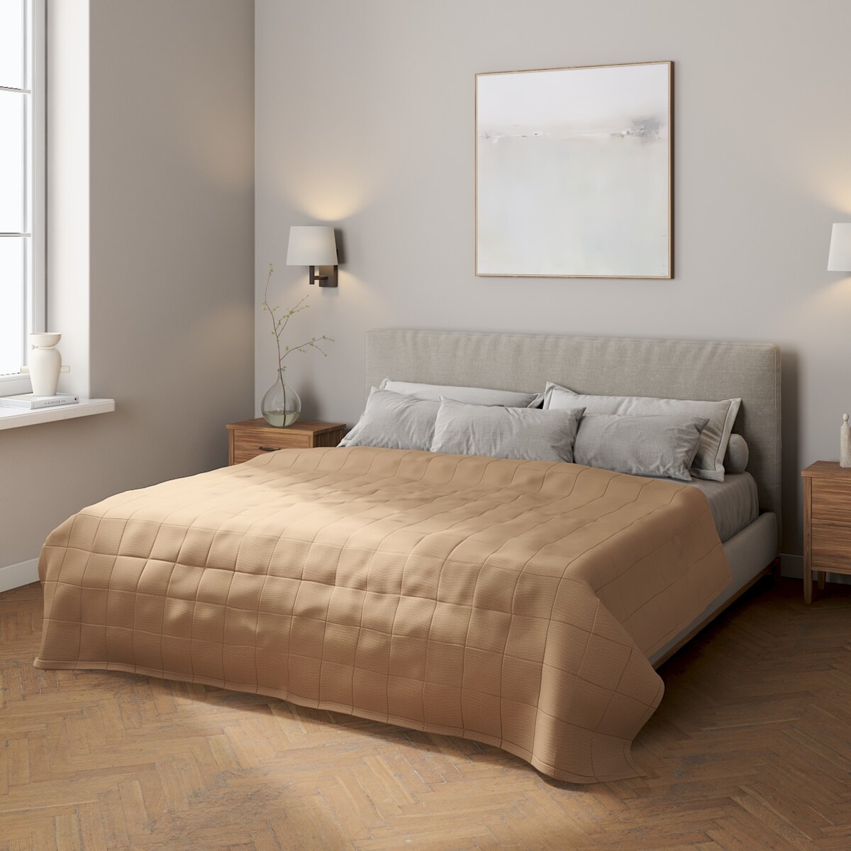 Narzuta pikowana w kratę 260x210 beżowy