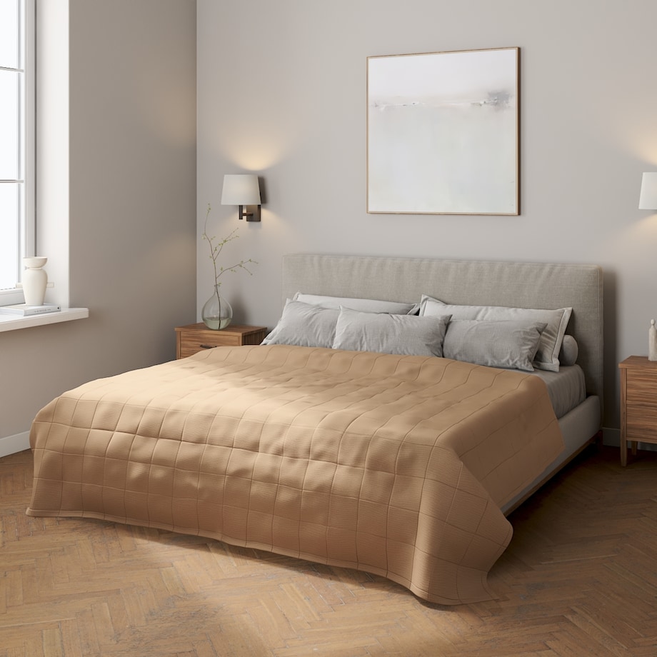 Narzuta pikowana w kratę 260x210 beżowy