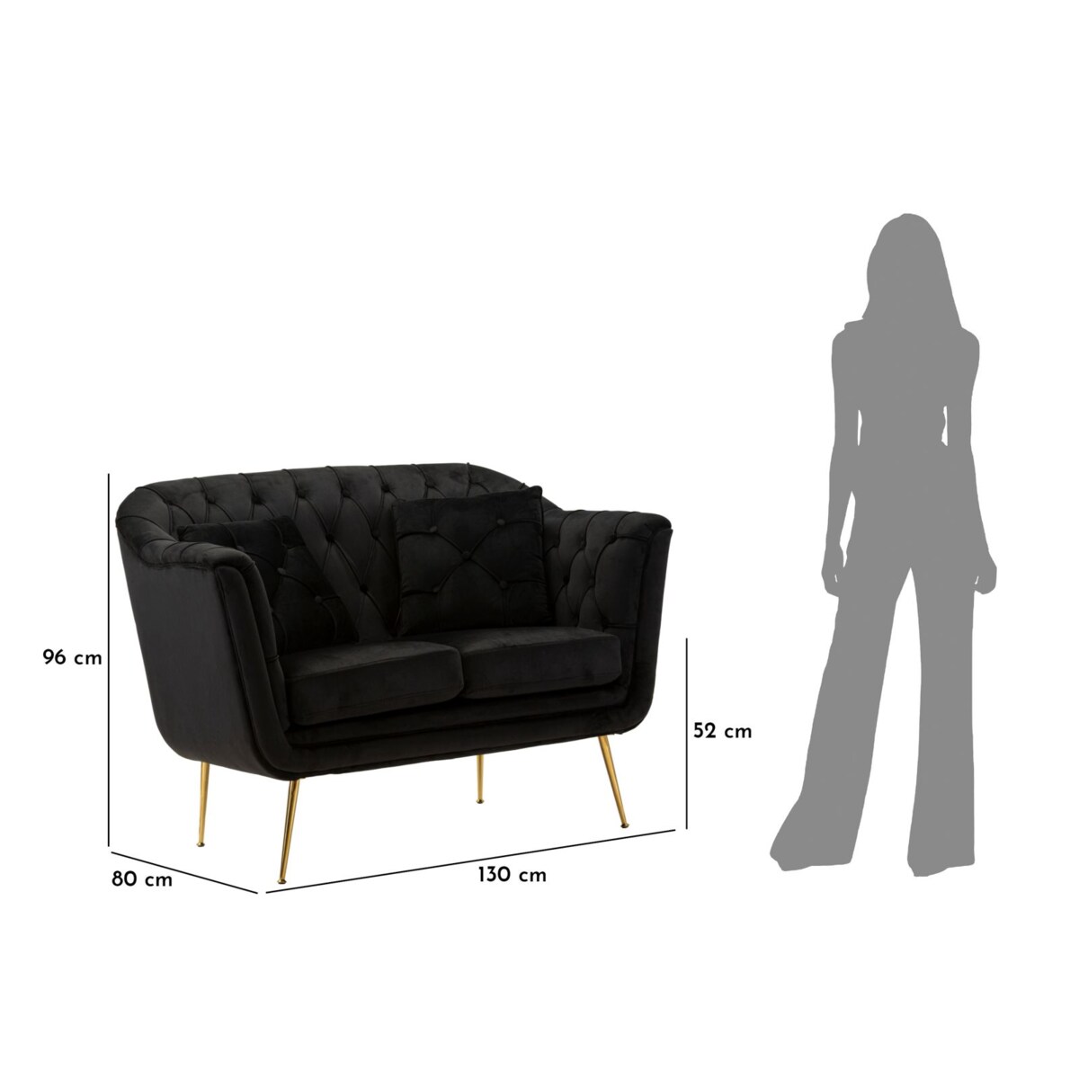 Sofa Budapest, kolor czarny, poliester, sklejka i żelazo, 130 x 83 x 91 cm, do salonu, Mauro Ferretti