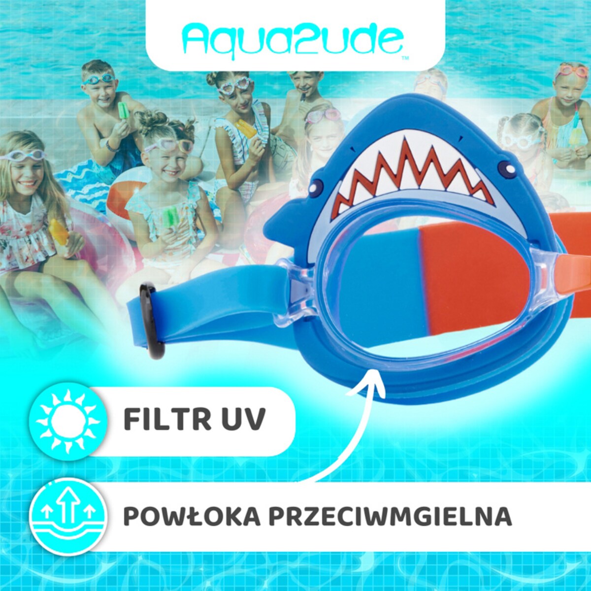Okulary do pływania dla dzieci na basen Szczęki rekina 2 Aqua2ude