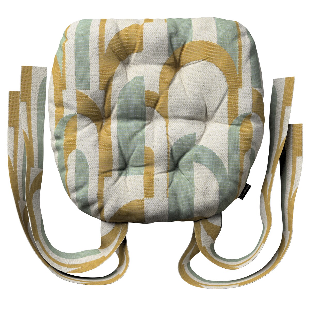 Poduszka na krzesło Marcin, miętowo-żółte wzory na kremowym tle, 40 x 37 x 8 cm, Cosy Home