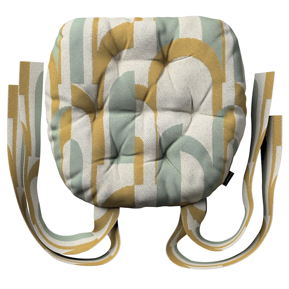 Poduszka na krzesło Marcin, miętowo-żółte wzory na kremowym tle, 40 x 37 x 8 cm, Cosy Home