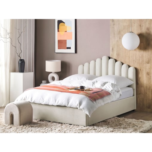 Łóżko z pojemnikiem welurowe 160 x 200 cm złamana biel VINCENNES