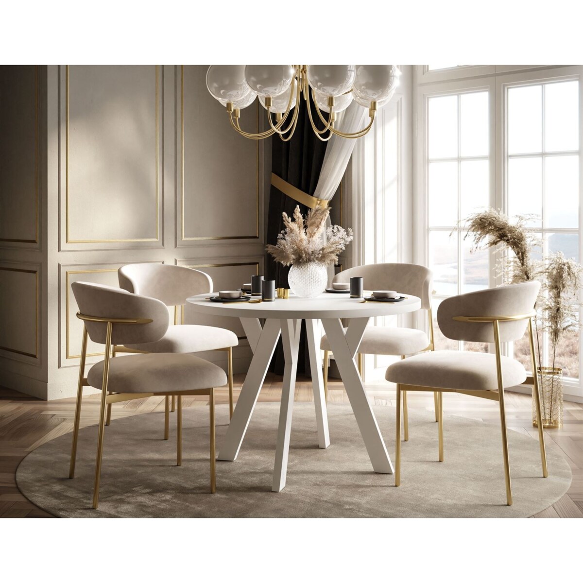 Okrągły stół rozkładany VOLTA MATT, nogi białe, blat biały