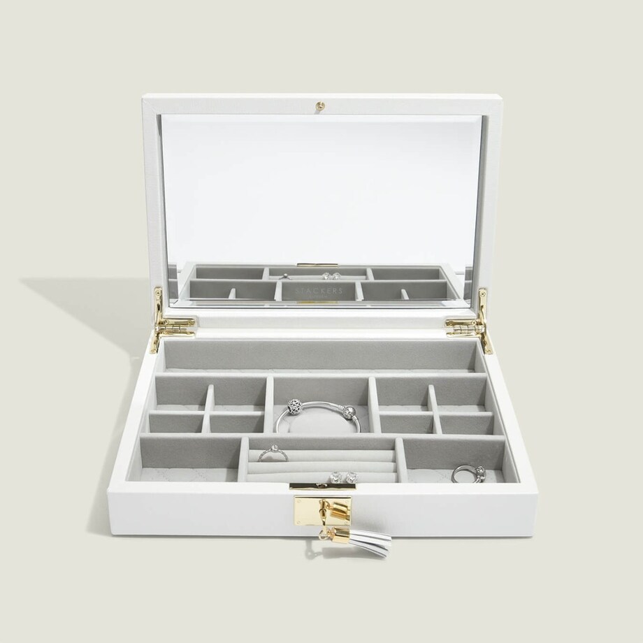 Szkatułka na biżuterię Loves Luxury biała z pokrywką i lusterkiem