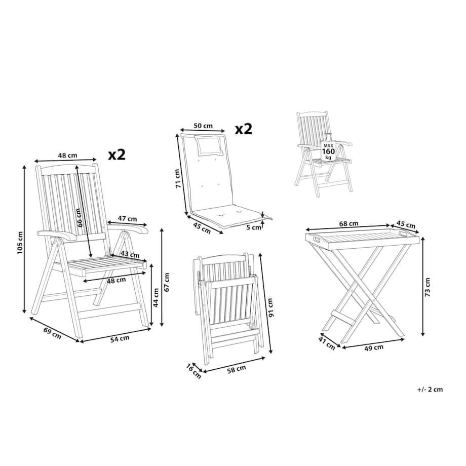 Zestaw mebli balkonowych JAVA PREMIUIM Drewno akacjowe Jasnoszary