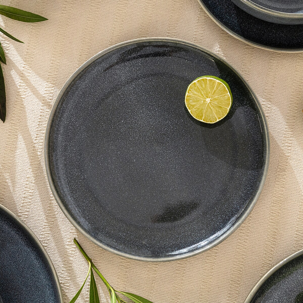 EDA Zestaw obiadowy 6 os. (30 el.), niebieski/szary/beżowy