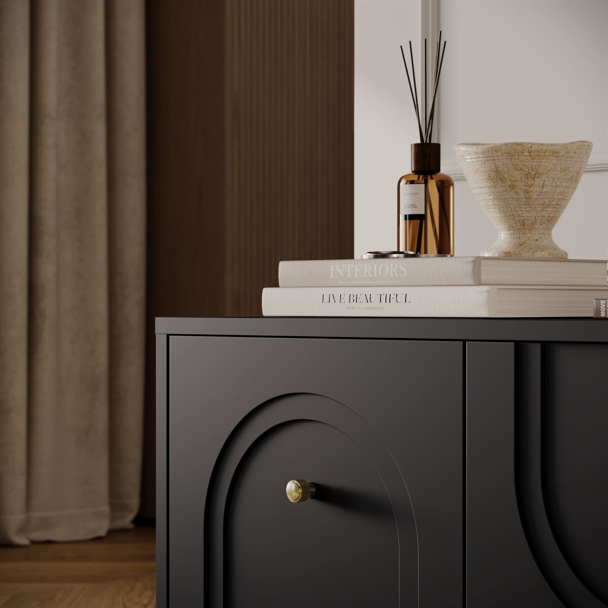 Szafka RTV LIBERTY na drewnianych nóżkach, czarna