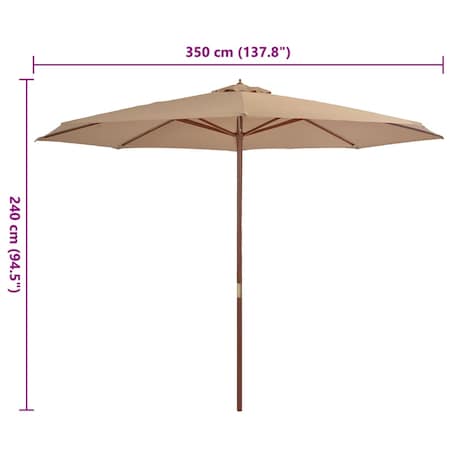 vidaXL Parasol ogrodowy na drewnianym słupku, 350 cm, taupe