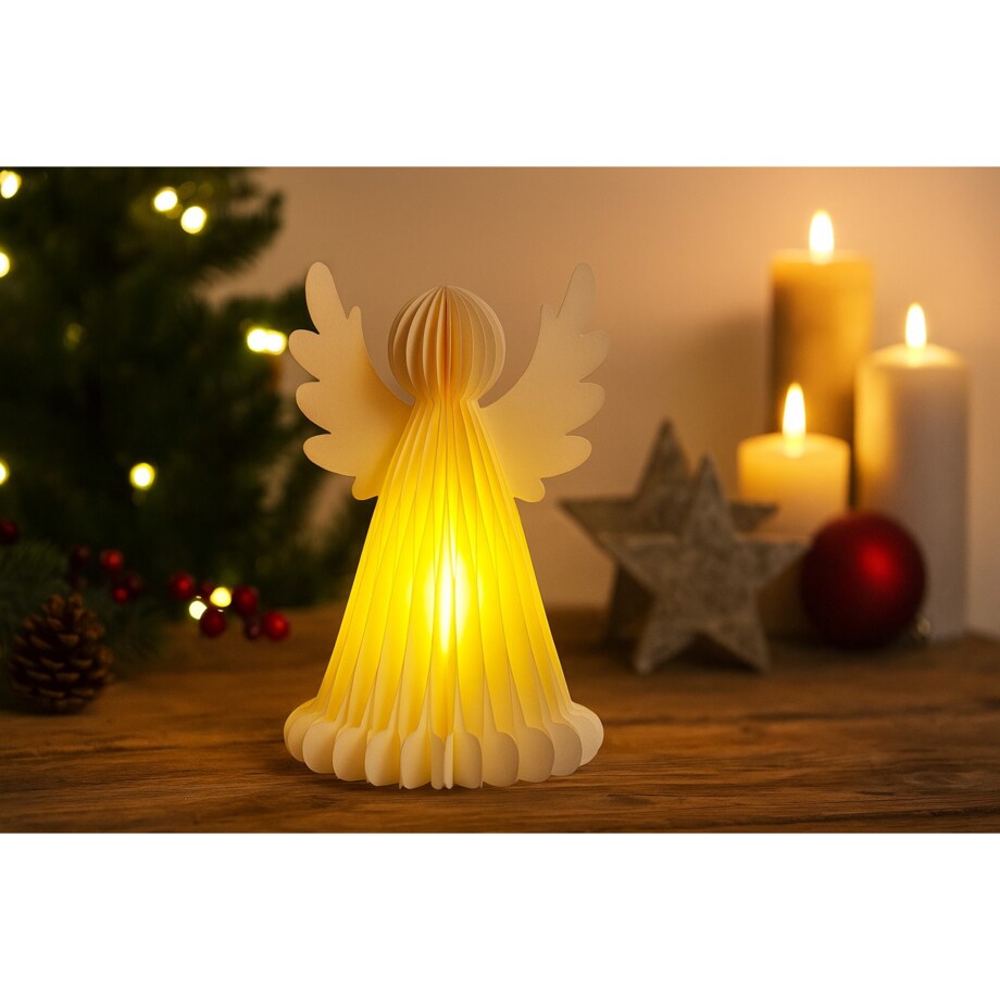 Świecąca dekoracja świąteczna, papierowy anioł z 6 LED