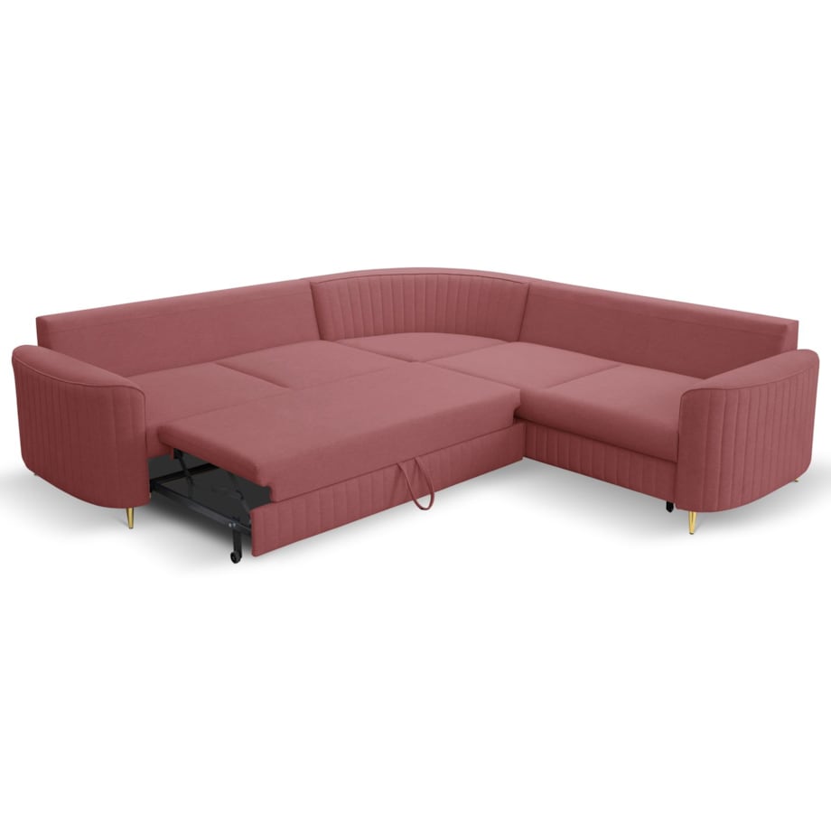 Narożnik z funkcją spania i pojemnikiem na pościel LOREN, jasny bordowy