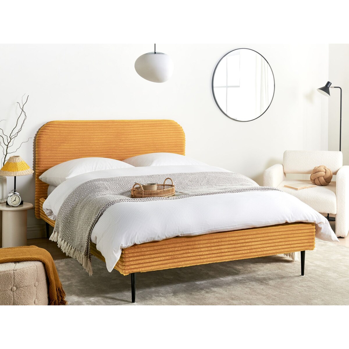 Łóżko Sztruks FLAYAT 140 x 200 cm Pomarańczowy
