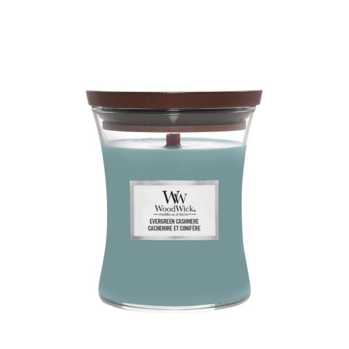 WoodWick świeca średnia EVERGREEN CASHMERE