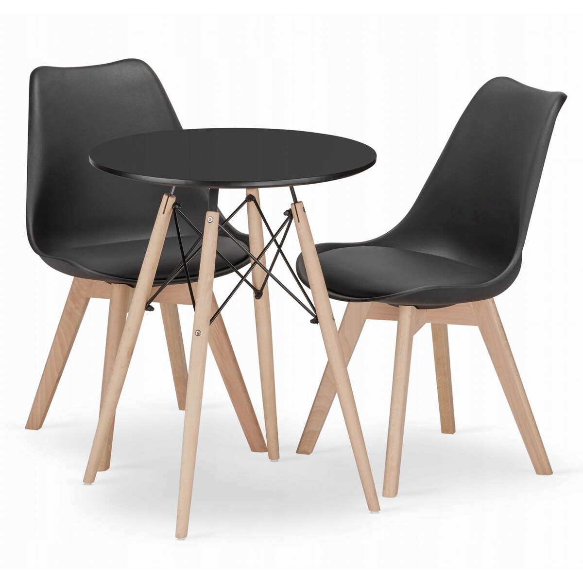 Zestaw Stół Do Jadalni Kuchni Salonu Biura Okrągły Todi 60 Czarny + 2 Krzesła Mark Czarne