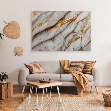 OBRAZ DO SYPIALNI BIAŁY NOWOCZESNY MARMUR ELEMENTY ZŁOTA 40x30cm