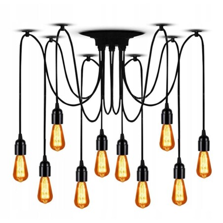Lampa Sufitowa Wisząca Żyrandol Pająk 10 E27 Black