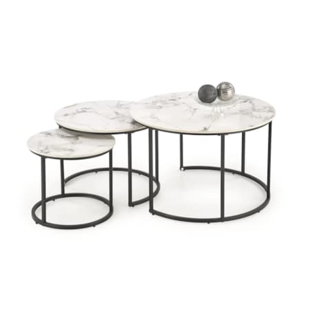 Zestaw 3 ław GILDA biały marmur/czarny