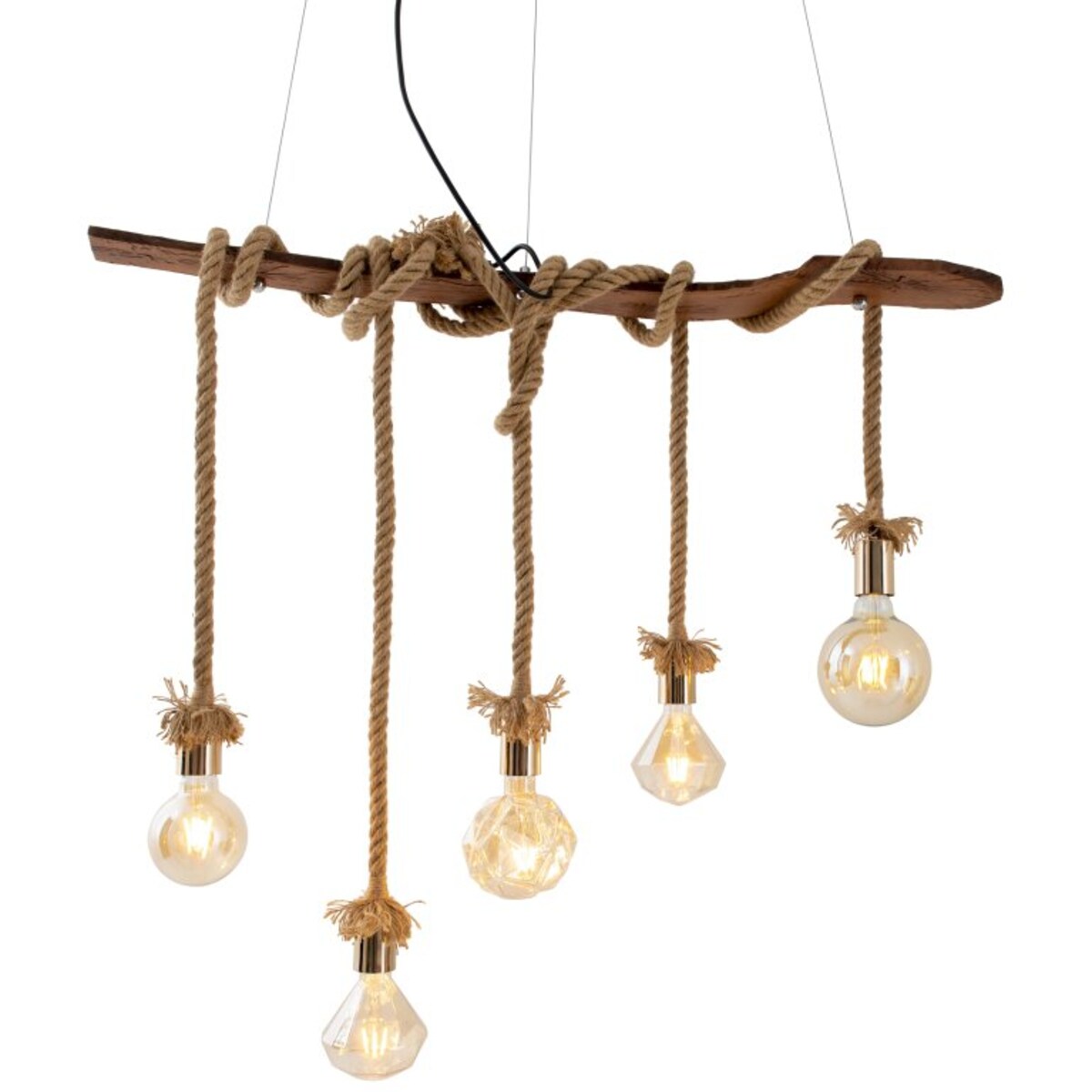 Rustykalna lampa wisząca Rope 6123527 drewniana belka do pokoju brązowa