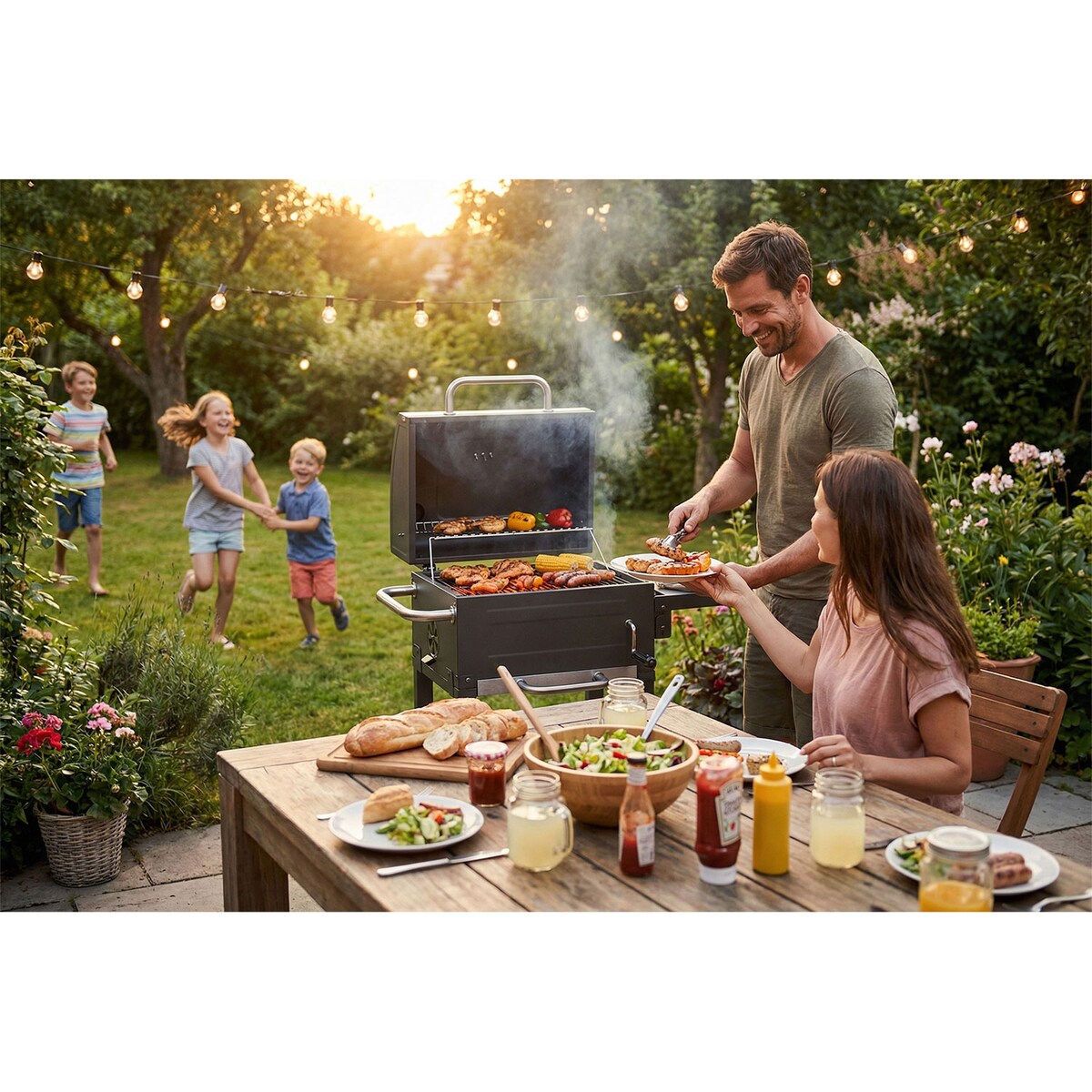Grill węglowy ogrodowy Berdsen BD-894 komin stalowy ruszt 57x43 cm + termometr duży