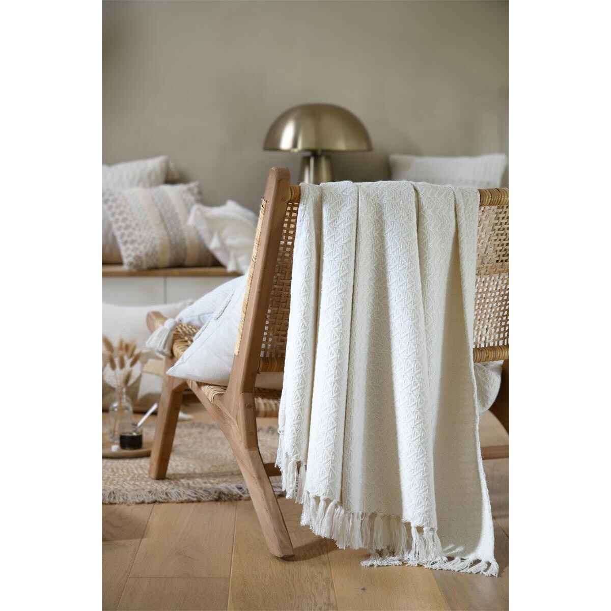 Koc bawełninany z frędzlami, BALMA, 125 x 150 cm