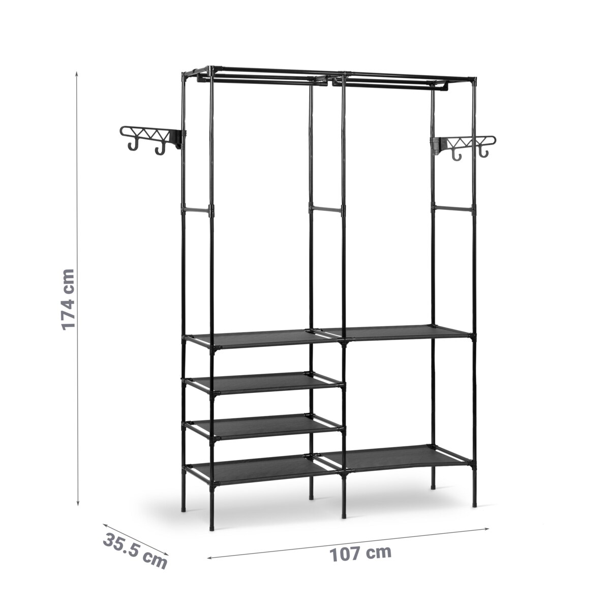 Stojak na ubrania wieszak stojący z półkami Massido