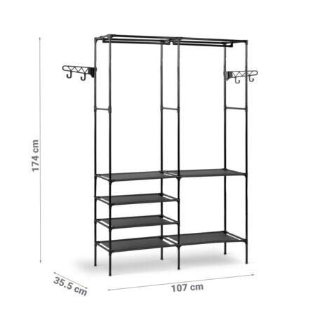 Stojak na ubrania wieszak stojący z półkami Massido