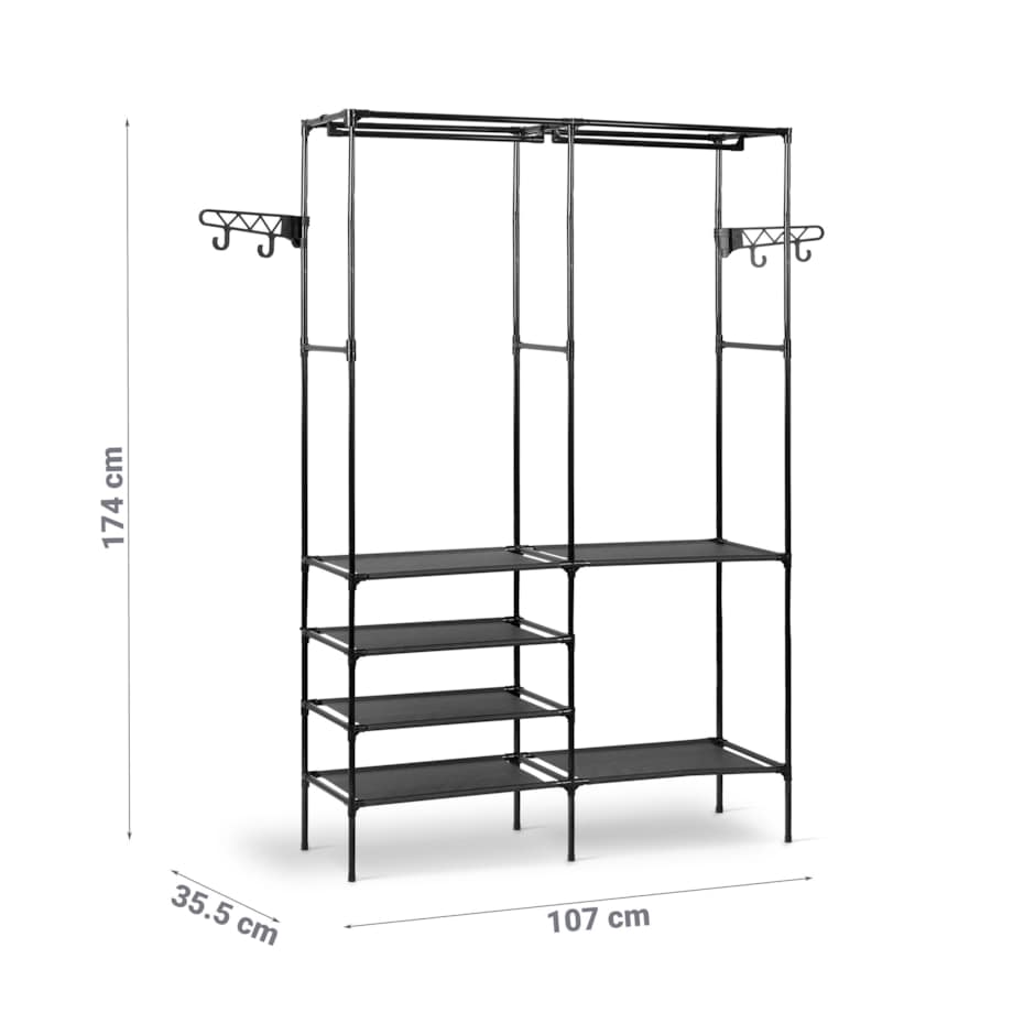 Stojak na ubrania wieszak stojący z półkami Massido