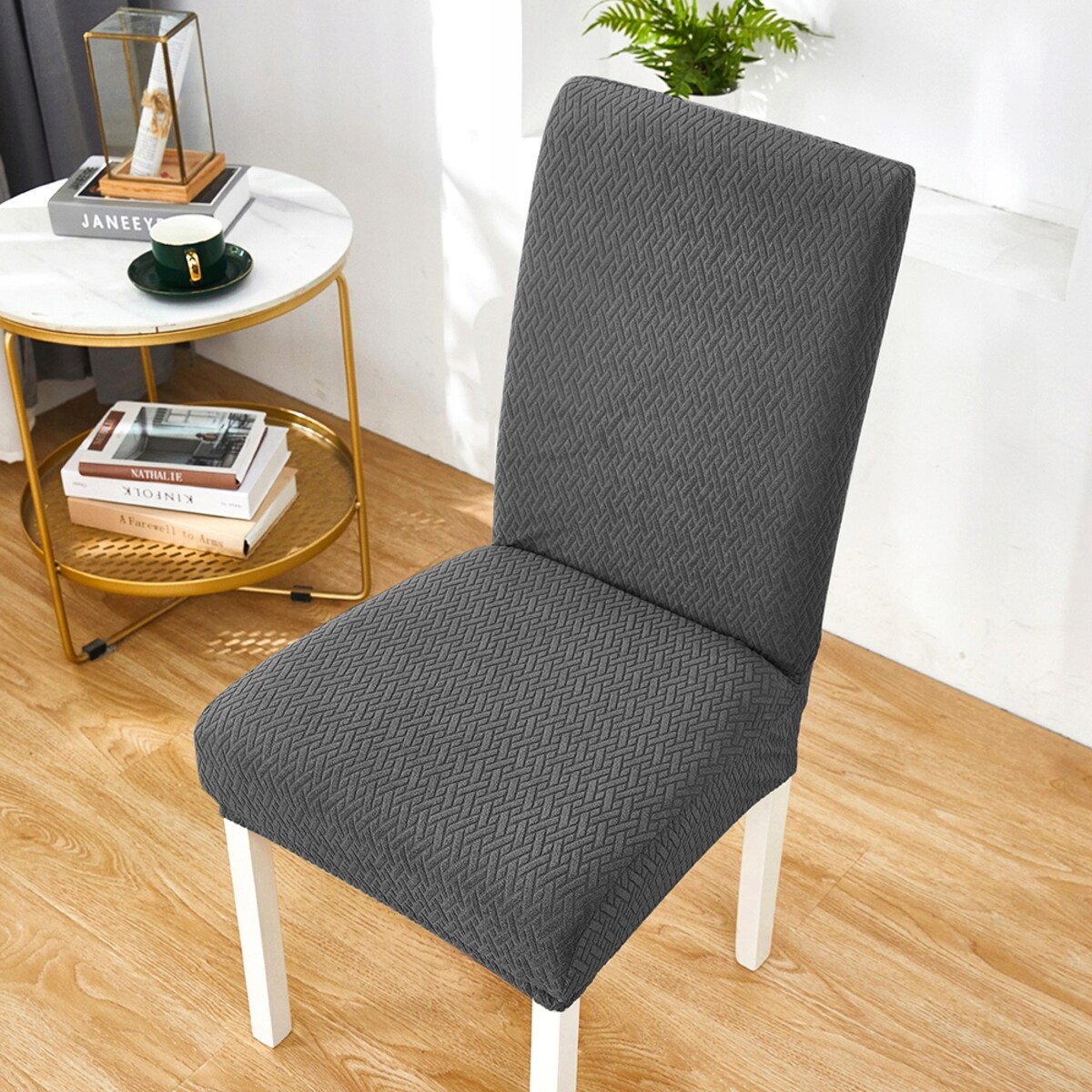 POKROWIEC NA KRZESŁO GRAFITOWY ŻAKARD ELASTYCZNY [10-Z1-GRF]