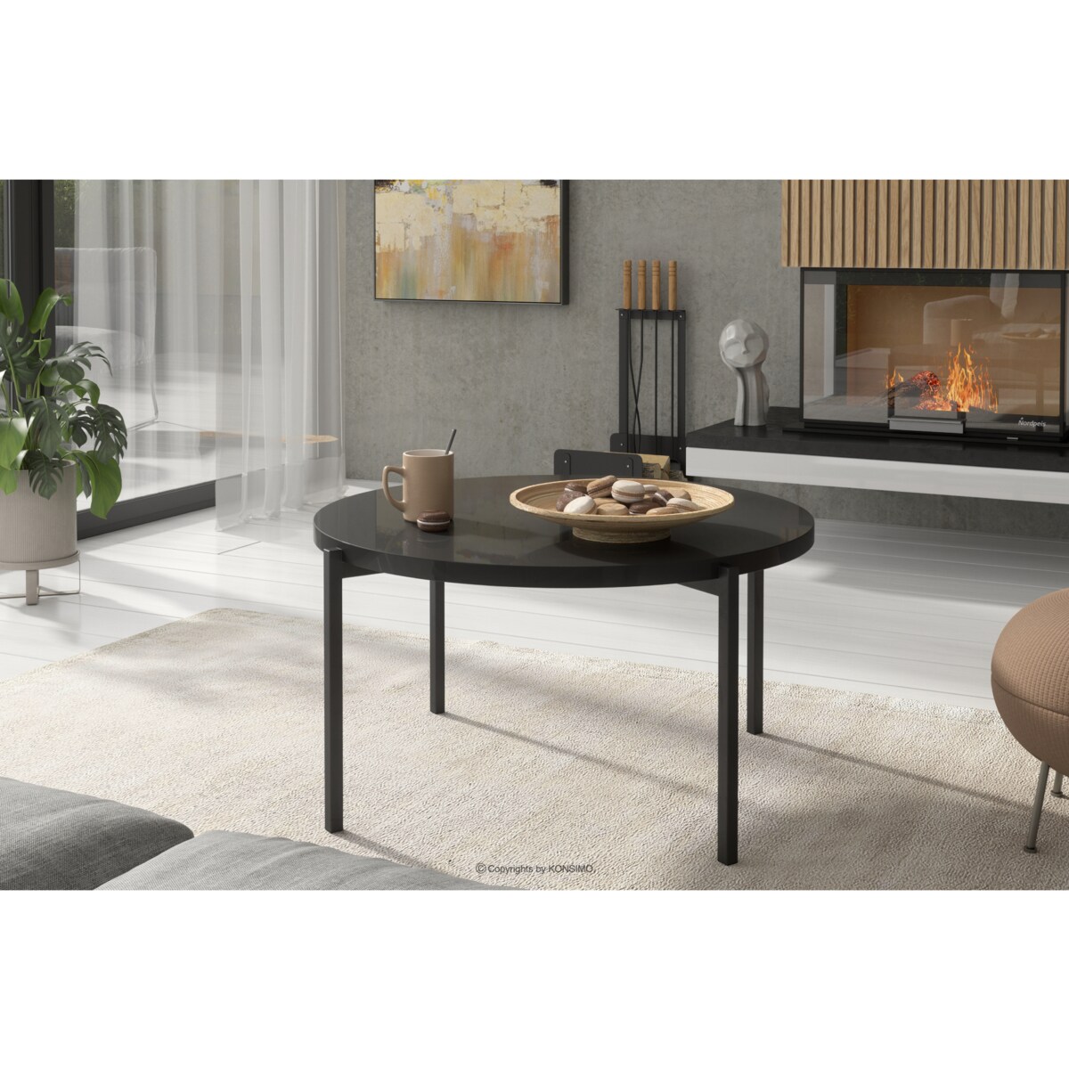 KONSIMO GERIS Stolik kawowy z błyszczącym czarnym blatem