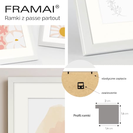 Ramka na zdjęcia z passe partout ramka 60x80 cm z okienkiem passe partout na zdjęcie 40x60 cm kolor biały FRAMAI®