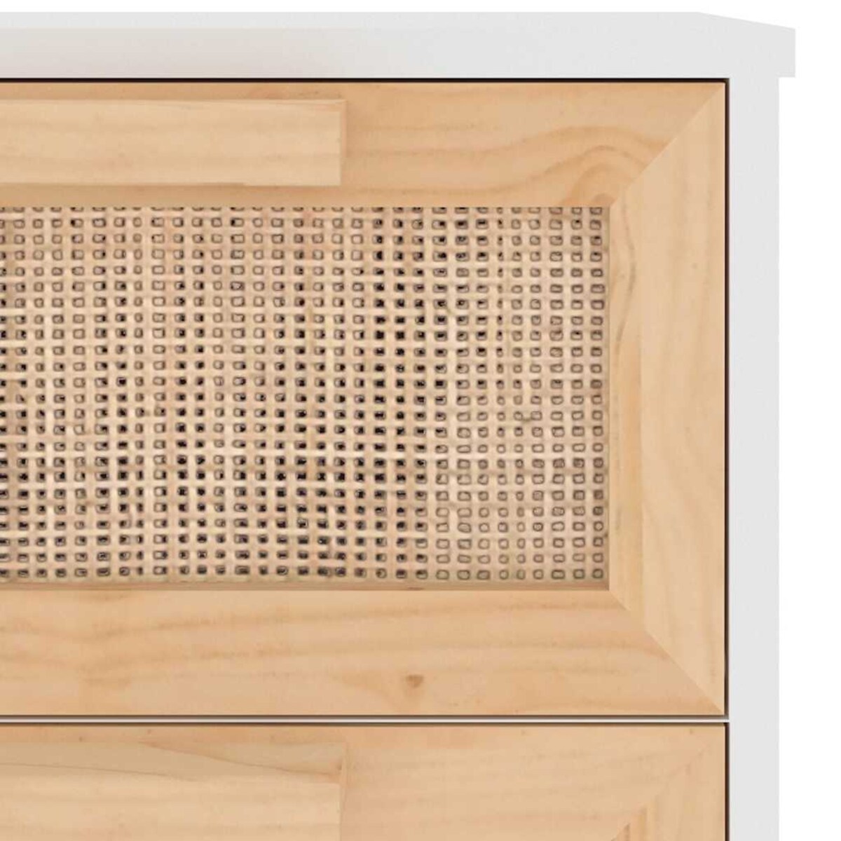vidaXL Szafka, biała, 40x30x90 cm, lita sosna i naturalny rattan