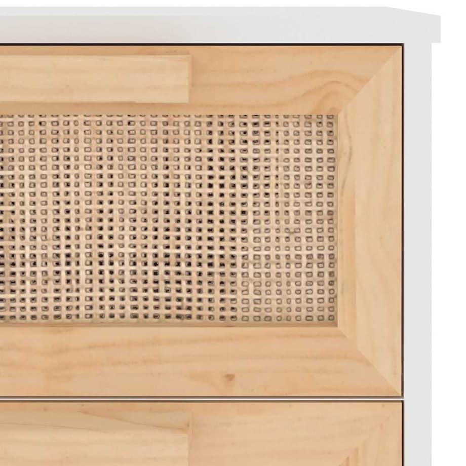 vidaXL Szafka, biała, 40x30x90 cm, lita sosna i naturalny rattan