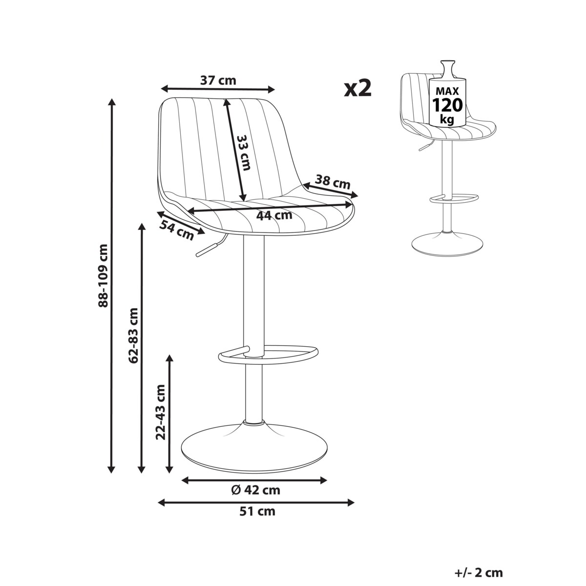 Zestaw 2 krzeseł barowych DUBROVNIK Welur Obrotowy Szmaragdowy