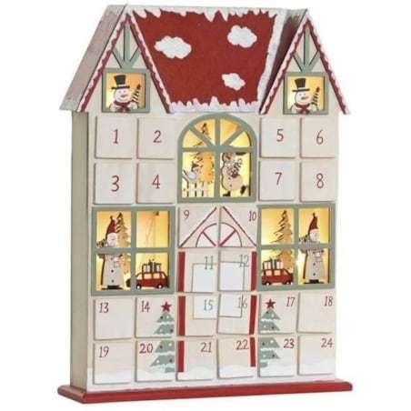 Kalendarz adwentowy LED 34,5x26x7 cm VILLETTA z czerwonym dachem