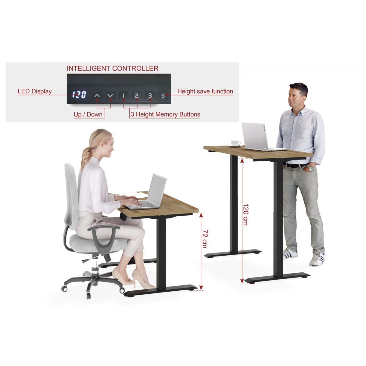 Biurko elektryczne z regulacją BIMotion 2S 120x65 czarny/dąb