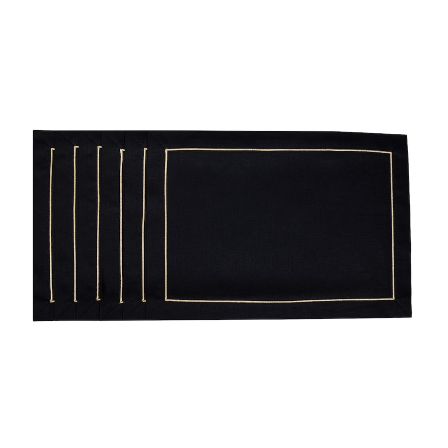 Lniane Podkładki Royal Black Goldenline – komplet 6 szt.