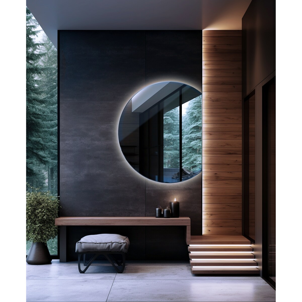 Lustro LED ścięte koło 74x90 cm - światło zimne