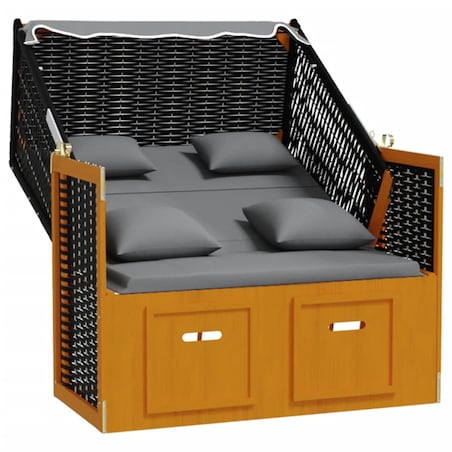 vidaXL Kosz plażowy z poduszkami, rattan PE/drewno, czarno-antracytowy