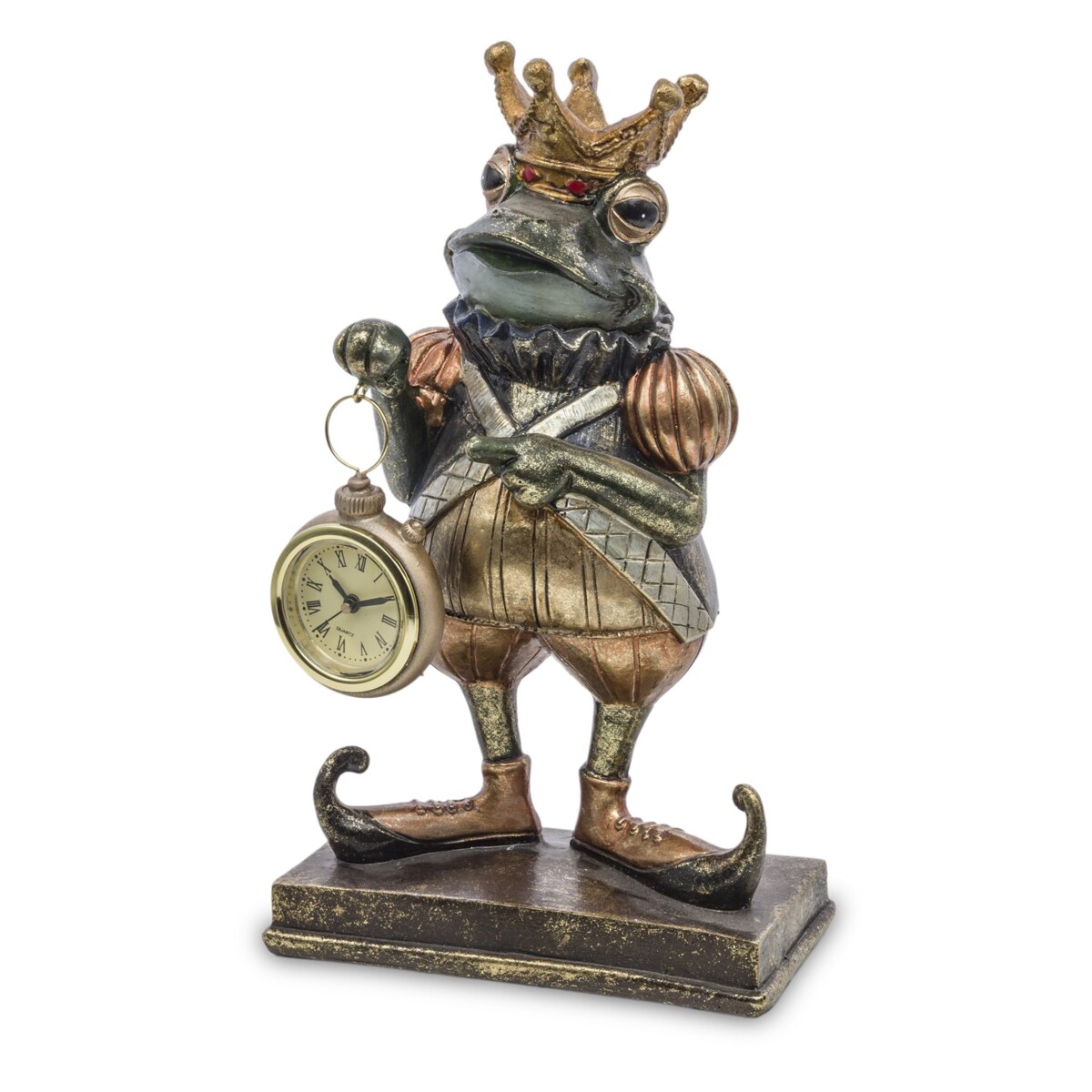 Dekoracja - figurka żabiego króla z zegarkiem 25,5x15,5x10,5 cm FROGG-2 z koroną