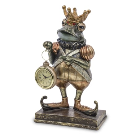 Dekoracja - figurka żabiego króla z zegarkiem 25,5x15,5x10,5 cm FROGG-2 z koroną