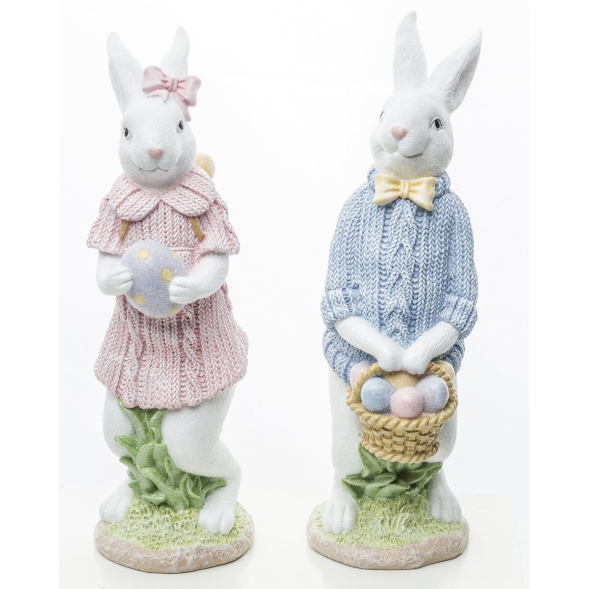 Dekoracja - para eleganckich króliczków z pisankami 26x8x8,5 cm
