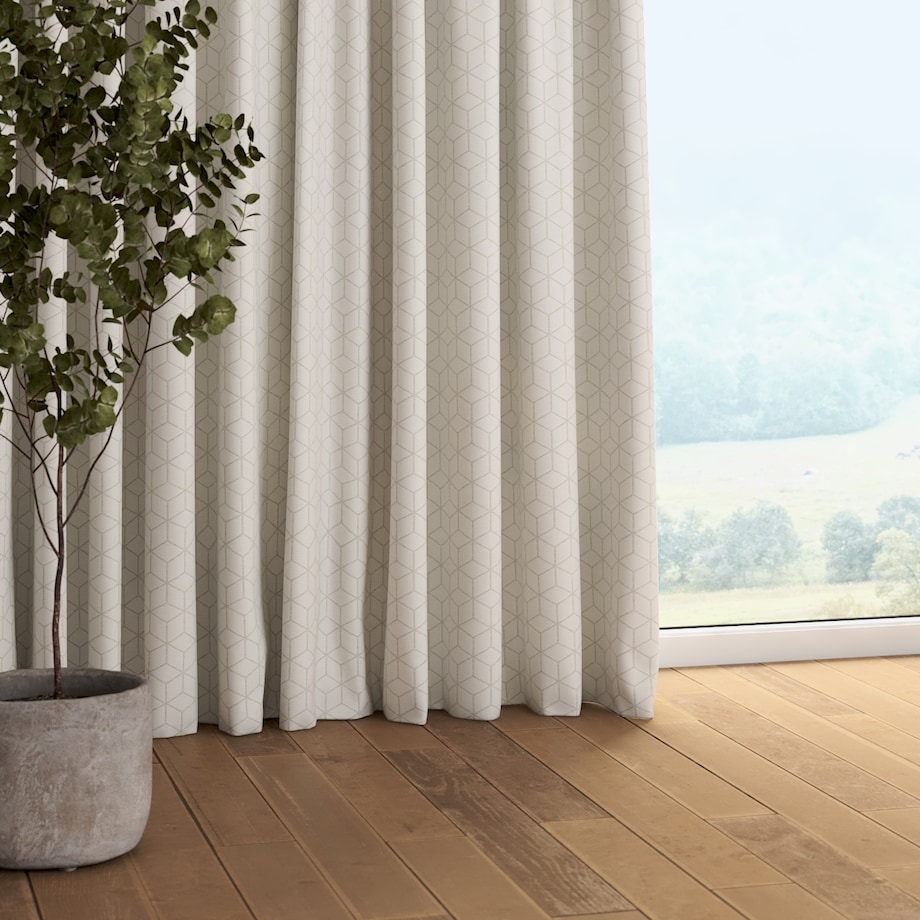 Zasłona na taśmie marszczącej 1 szt. 130x245 wzór sześcianów na białym tle