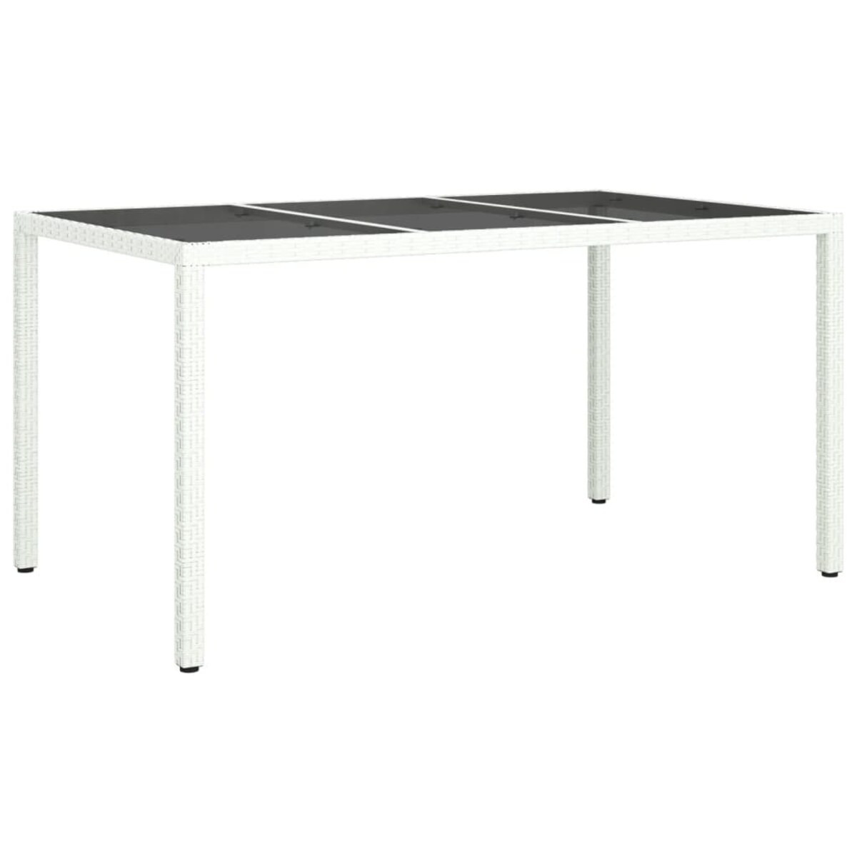 vidaXL Stół ogrodowy, 150x90x75 cm, szkło i rattan PE, biały