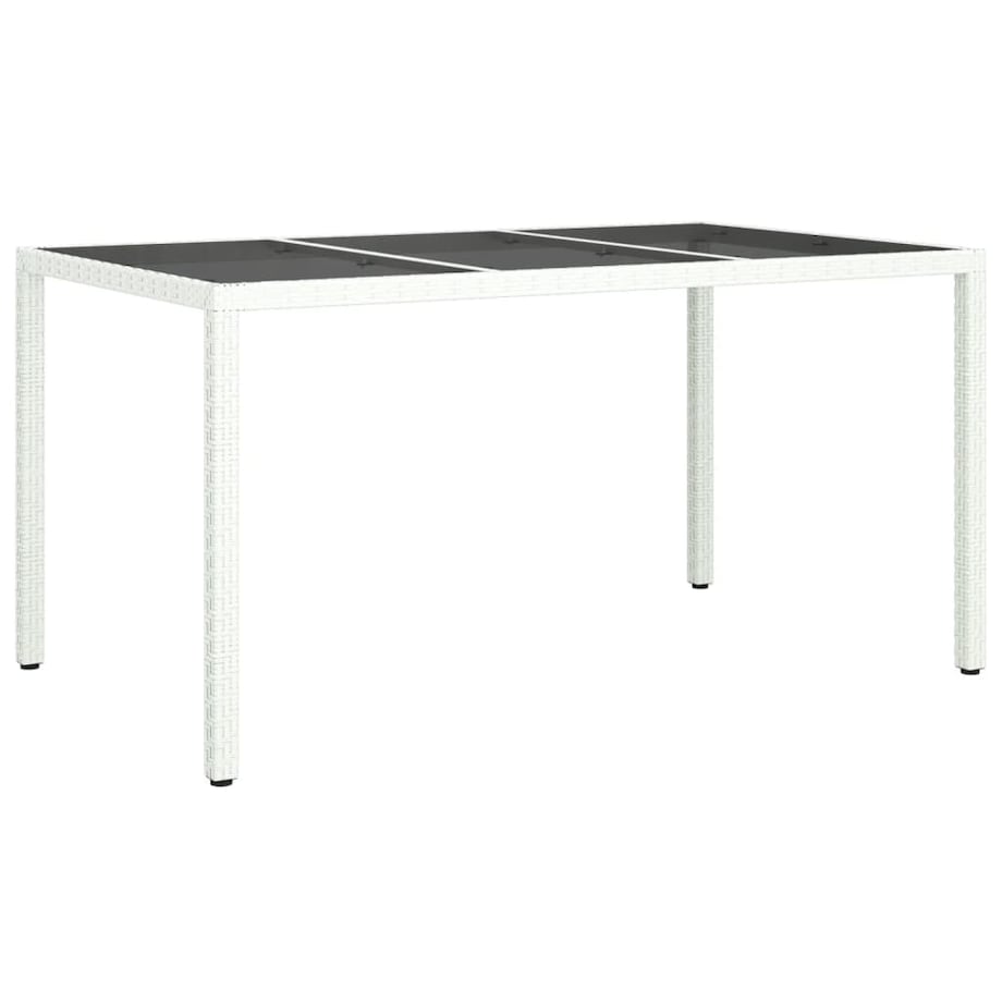 vidaXL Stół ogrodowy, 150x90x75 cm, szkło i rattan PE, biały