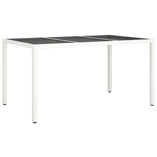 vidaXL Stół ogrodowy, 150x90x75 cm, szkło i rattan PE, biały